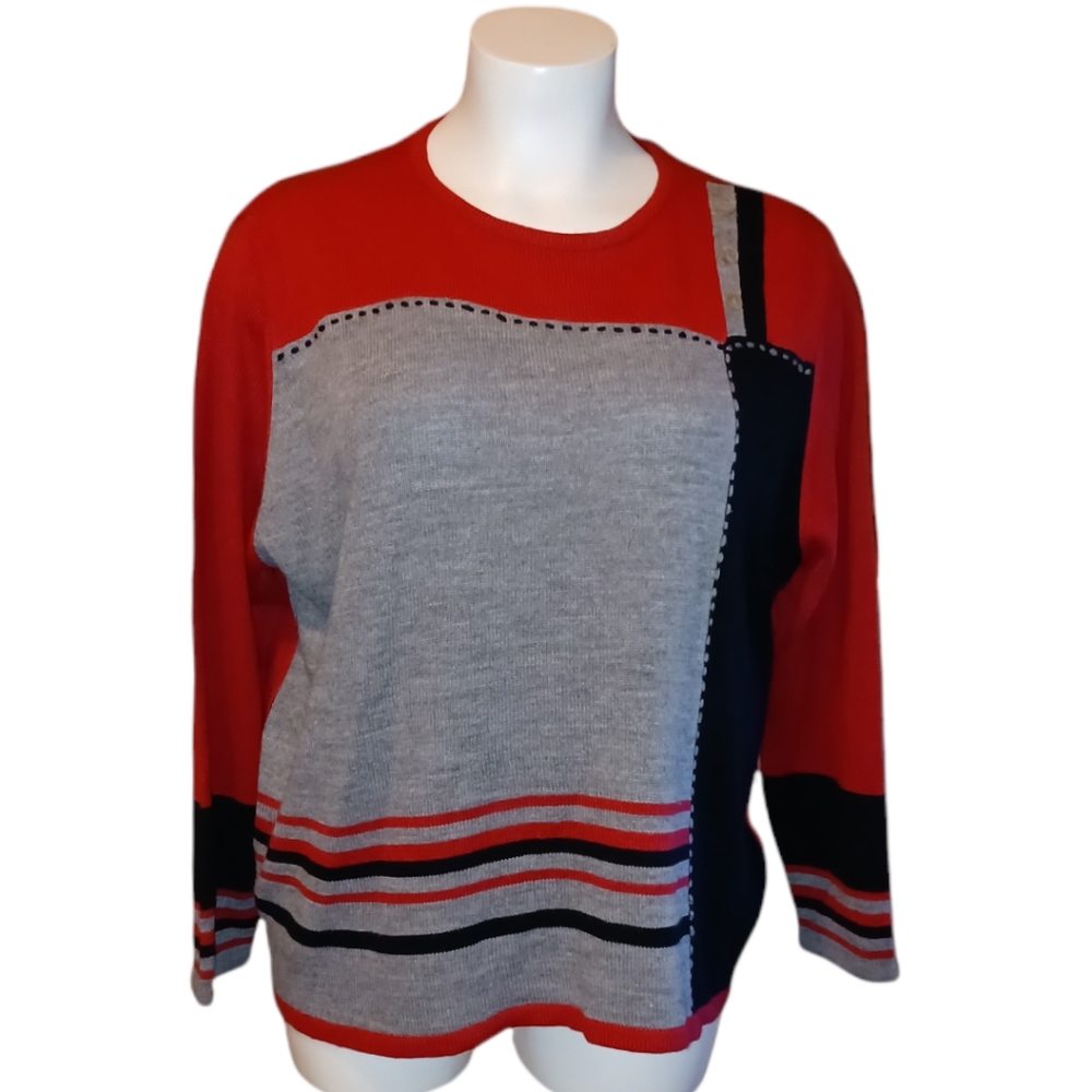 Sara Morgan Sweater Red & Gray Size 4X